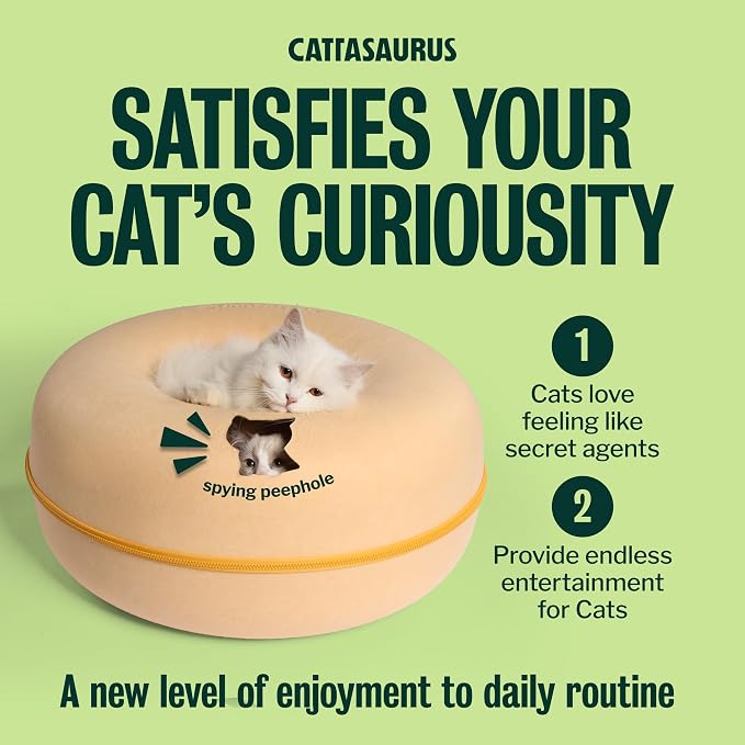 Cattasaurus Peekaboo Cat Cave Donut for Multiple & Large Cats up to 30-45 lbs, 3-in-1 Self Warming Cat Bed, Tunnel & Scratcher for Indoor Cats, Washable & Detachable Dog Bed (Pastel Macaron, Large) - Image 6