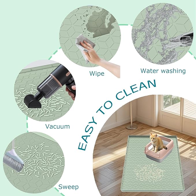 Cat Litter Mat, Silicone Large Cat Mat for Litter Box - 34x22 in, Waterproof & Non-Slip, Durable & Easy Clean, Green - Image 3