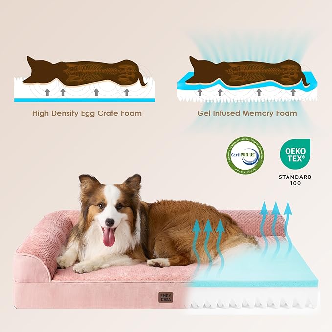 EHEYCIGA Large Dog Bed Memory Foam for Crate, Orthopedic Dog Bed Large Size Dogs with Washable Removable Cover, Waterproof Pet Sofa Couch with Nonskid Bottom, 35x22x6, Pink - Image 4