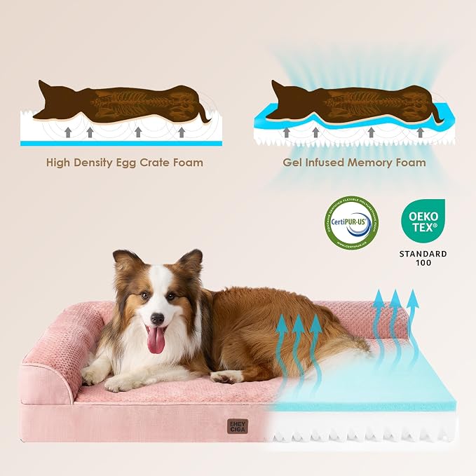 EHEYCIGA XL Dog Bed Memory Foam for Crate, Extra Large Dog Bed Orthopedic with Washable Removable Cover, Waterproof Pet Sofa Couch XLarge Size Dogs, 41x27x6.5, Pink - Image 4