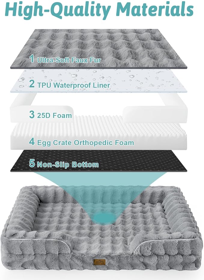 COZY KISS Orthopedic Dog Bed for Medium Small Size Dog, Soft and Warm Faux Fur Sofa for Pet Up to 40 lbs, Foam Bolster Anti-Slip Couch with Washable Removable Cover, M 30x20x6.5 inch, Grey - Image 7