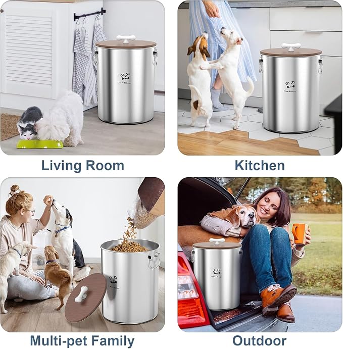 Paw Libero 2PK 25 Lbs total 50 Lbs Stainless Steel Dog Food Storage Container with Airtight Wooden Lid & Ceramic Bone Handle, Large Metal Dog Food Bin for Dogs & Cats - Image 5