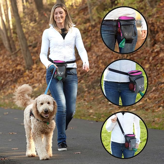 Multipurpose Pro Dog Treat Bag with Neoprene Split Top Dog Training Treat Pouch Bag with Shoulder Strap, Belt and Clip and Exterior Storage Pocket (Raspberry) - Image 6