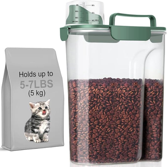 LEAWALK 5-7Lbs Cat Dog Storage Container, Portable Pet Food Containers with Upgraded Large Spout and Cup, Small Animal Kibble Dispenser for Bird Seed, Oatmeal, Rice, Flour, Brown Sugart-Dark Green by LEAWALK