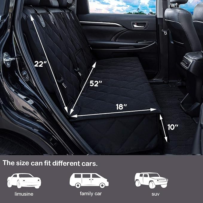 Bench Dog Car Seat Cover 100% Waterproof Heavy-Duty Nonslip Pet Car Seat Cover Protector for Fur & Mud Washable Backseat Dog Cover for Cars Armrest Compatible (Black EDG) (g3) - Image 2