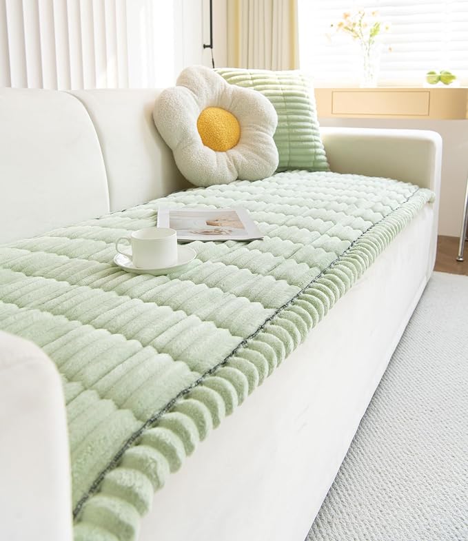 Faux Fur Plush Dog Couch Cover 3D Stripe Fuzzy Sofa Cover Non-Slip Fluffy Dog Bed Cover Pet Blanket Sofa Couch Furniture Protector for Puppy Large Dog Cat (Green,35"x47") - Image 6