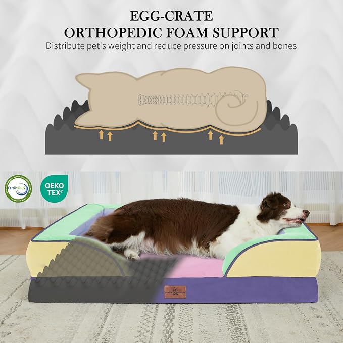 Comfort Expression Orthopedic Dog Bed for Extra Large Dogs with Bolster | Waterproof Dog Couch Bed with Washable Cover & Non-Slip Bottom, Supportive Egg Crate Foam XL Pet Bed, 42x30 Inch - Image 3