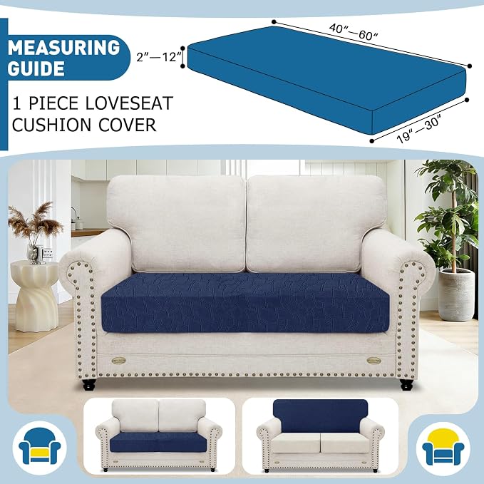 MAXIJIN Waterproof Couch Cushion Covers Individual Love Seat Cushion Cover Stretch Sectional Sofa Slipcovers with Elastic Bottom for Dogs Pets (1 Piece for Loveseat, Navy Blue) - Image 2