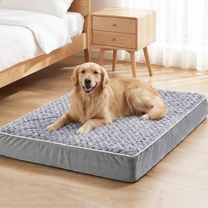 WNPETHOME Orthopedic Large Dog Bed, Large Waterproof Dog Bed with Removable Washable Cover & Anti-Slip Bottom,Egg Crate Foam Pet Bed Mat,Soft Rose Plush Pet Crate Mat - Image 8