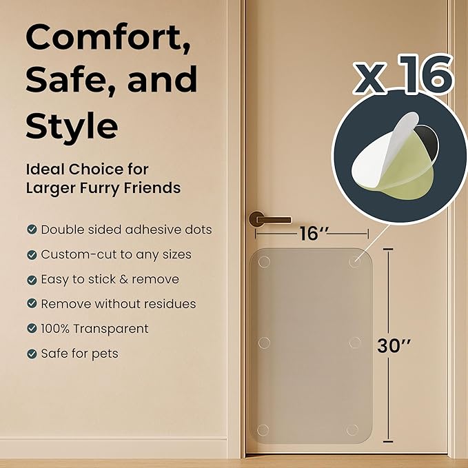 Heavy Duty Door Protector from Dog Scratching 16 x 30'' Transparent PVC Pet Door Guard Protection, Easy Install & Remove Custom-Cut Anti-Scratch Shield for Interior Doors, Cat Damage Prevention 1-Pack - Image 2