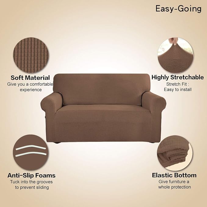 Easy-Going Stretch Oversized Sofa Couch Slipcover Washable Brown | 1-Piece Extra large Sofa Cover Furniture Protector Couch Soft with Bottom for Kids, Polyester Spandex Jacquard - Image 3