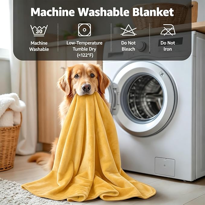 LOOBANI Waterproof Blanket for Bed, Flannel Queen Size 80"x90", Yellow | Double-Side Leak-Proof, Reversible, Stain-Proof Cover for Sofa Bed Protection, Ideal for Rest Movie Time, Camping, Travel - Image 9