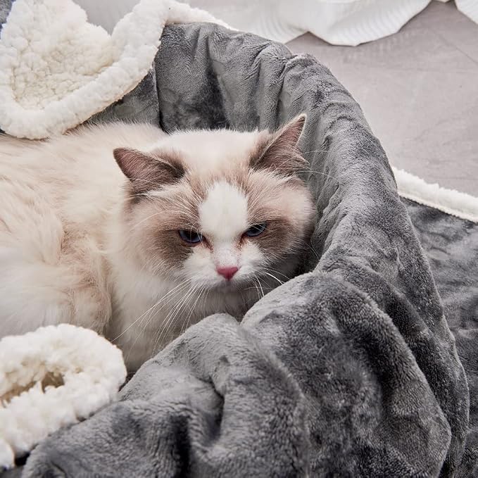 Qeils Pet Blankets for Cats - Waterproof Cat Blanket Washable - Sherpa Fleece Puppy Blanket, Soft Plush Reversible Throw Protector for Bed Couch Car Sofa, 25"X30", Dark Grey - Image 2