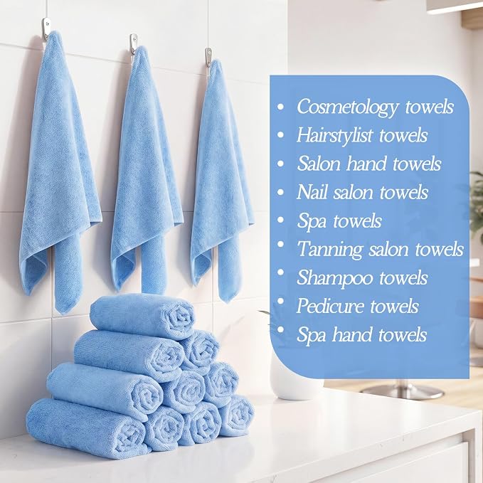 Shimeyao 40 Pack Bleach Proof Towels Microfiber Absorbent Resistant Hair Hand Towels Bulk Quick Dry for Barber Gym Spa Shaving (Light Blue,16 x 29 Inch) - Image 4