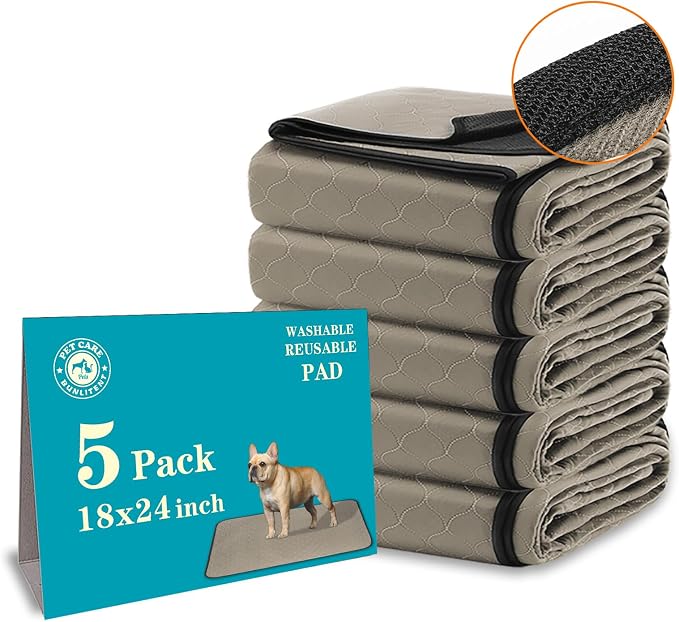 Bunlitent Washable Pee Pads for Dogs 18" x 24", 5 Pack, Brown | Reusable, Quick Dry, Anti-Slip, Waterproof, Whelping Pad for Pet, Playpen, Incontinence, Housebreaking, Training by Bunlitent
