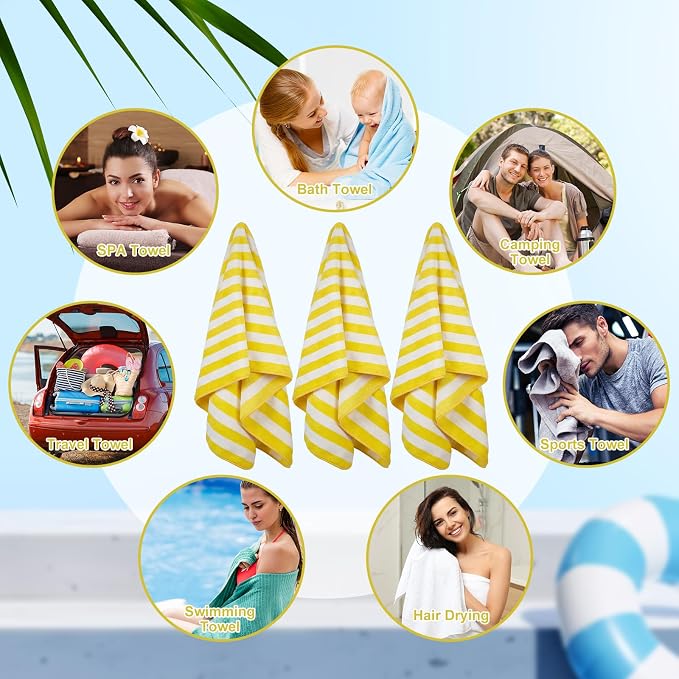 SmoothNovelty 16 Pack Microfiber Bath Towels Bulk 27'' x 60'' Oversized Size Bath Towel Highly Absorbent Extra Large Soft Drying for Beach Shower Summer Salon Sport Gym Party (Stripe,Yellow) - Image 7