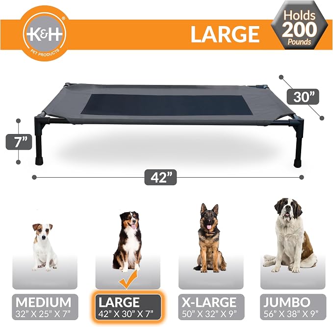 K&H Outdoor Elevated Dog Bed - Cooling Raised Dog Bed for Medium & Large Pets, Breathable Mesh Center Hammock Design, Indoor/Outdoor Washable Cover, Portable Metal Frame, Charcoal, Large 42x30in - Image 3
