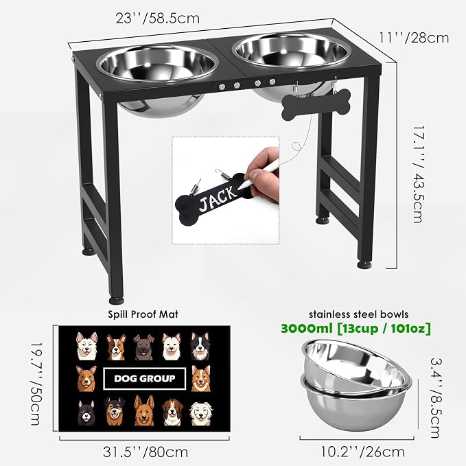 ADENGL Elevated Dog Bowls for Large Extral Large Breed, Raised Bowl Stand with 2 Stainless Steel Bowls (101oz) and Spill-Proof Mat, 17" Tall Dog Feeder for Extra Large Breeds - Image 3
