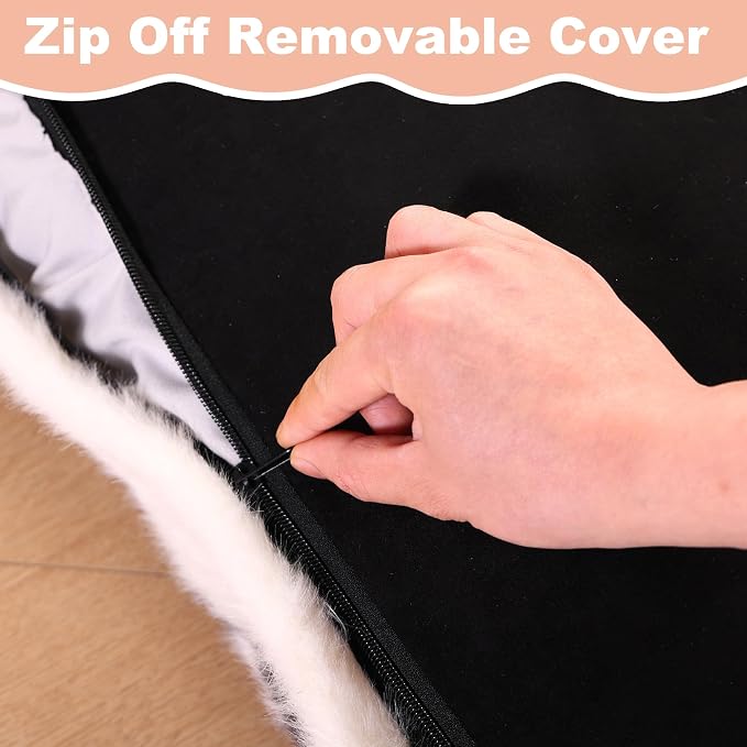 Bedfolks Waterproof Crate Bed, Plush Dog & Cat Bed with Removable Washable Cover, Faux Fur Kennel Pad, 21"x13", Black-White Cowhide - Image 4