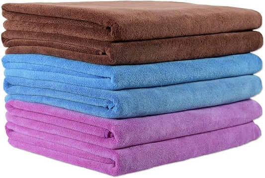 JML Microfiber Towels, Bath Towel Sets (6 Pack, 27" x 55") - Extra Absorbent, Fast Drying, Multipurpose for Bath, Swimming, Fitness, Sports, Yoga, Violet/Coffee/Blue | Hanging Loop, Extra Absorbent, Fast Drying, Lint-free, Use for Pool, Swimming, Fitne... by JML