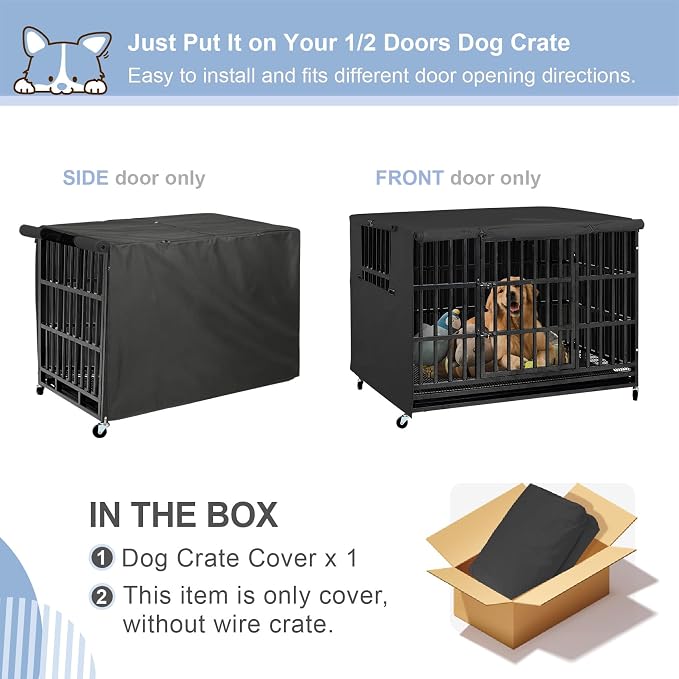 Explore Land Dog Crate Cover Heavy Duty Polyester Pet Kennel Sunshade Universal Fit for 38 inches Wire Cage (Black) - Image 2