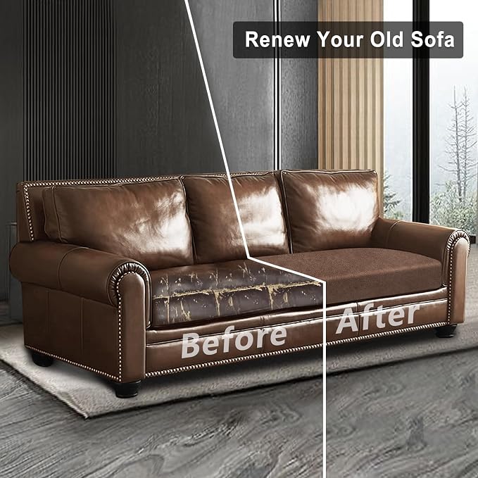 ANARACHON Leather Look Couch Cushion Covers Sofa Seat Slipcovers Sets Couches Furniture Protector for Sectional Armchair Loveseat Pets Kids Stretch Spandex Fabric (1 Cushion XL Sofa, Brown) - Image 7