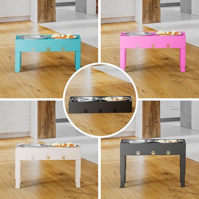 Elevated Dog Bowls with 2 Stainless Steel Bowls, 5-Height Adjustable Stand (3.1", 9" to 12"), for Improved Digestion & Neck Support, Easy Clean, Non-Slip Base Raised Feeder for Medium Large Dogs - Image 7