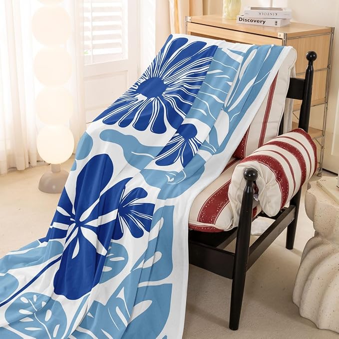 Erosebridal Abstract Blue Flower Couch Cover Boho Floral Sofa Cover Retro Vintage Aesthetic Couch Protector for Women Adult Modern Minimalist 70S Washable Non Slip Sofa Slipcover, 71" X 91" - Image 3