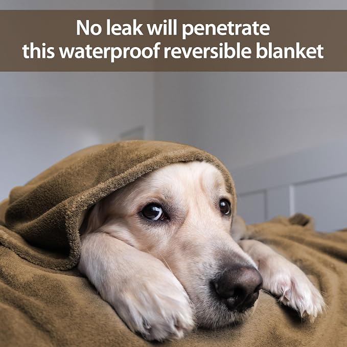 80"x60" Waterproof Couple's Bed Blanket Tan/Brown, Reversible, Stain Proof | Waterproof Washable - Image 8