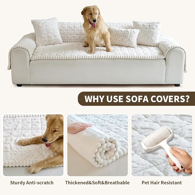 Fuzzy Couch Covers for Dogs, Non Slip Thick Dog Couch Cover Protector, Plush Pet Couch Covers for Sofa Washable, Soft Sofa Cushion Slipcovers Pet Friendly(1PC, Beige White, 27.6”x59.1”) - Image 4