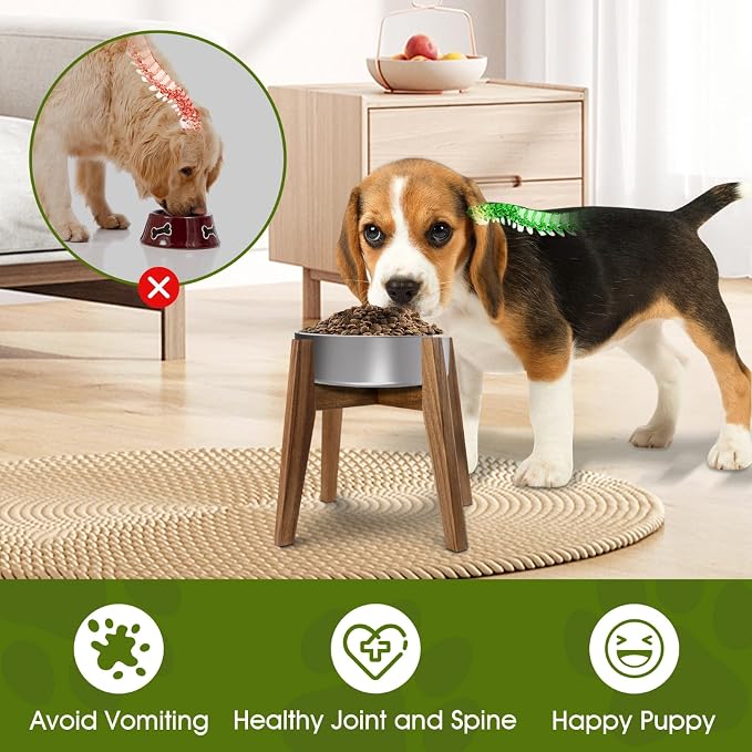 RAINBLELAND Raised Wooden Dog Bowl Stand for Large Dogs, Fits 9 Inch Bowls | Solid Acacia Hardwood with a premium furniture-quality design that complements modern home décor. - Image 4