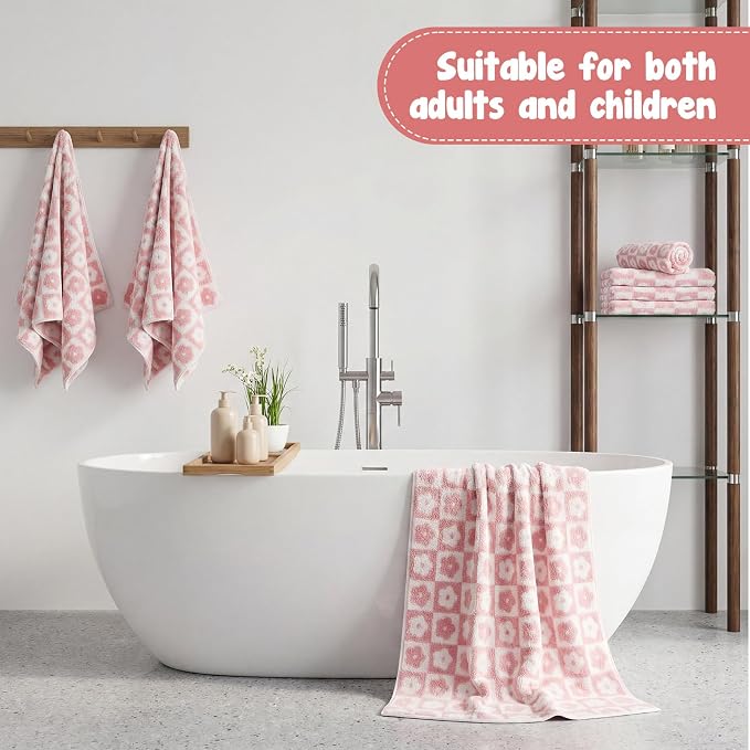 SmoothNovelty 12 Pack Microfiber Bath Towels Bulk 27'' x 60'' Oversized Size Bath Towel Highly Absorbent Extra Large Soft Drying for Beach Shower Summer Salon Sport Gym Party (Flowers,Pink) - Image 6