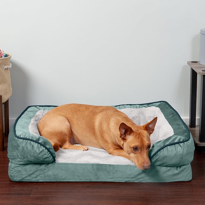Furhaven Orthopedic Dog Bed for Medium/Small Dogs w/ Removable Bolsters & Washable Cover, For Dogs Up to 35 lbs - Plush & Velvet Waves Perfect Comfort Sofa - Celadon Green, Medium - Image 3