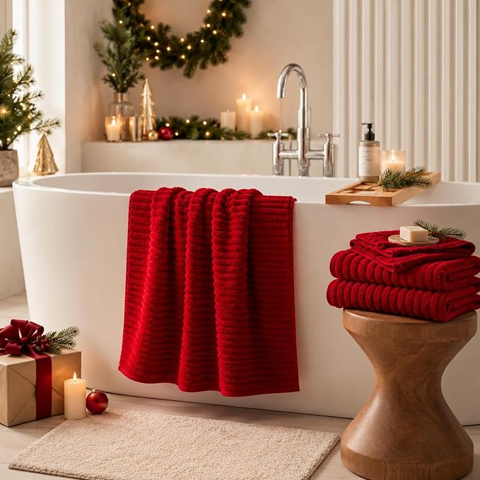 6 Piece Bath Towel Set, 40"x80" Oversized Bath Sheets, Red | Microfiber, Quick Dry, Highly Absorbent, Towels for Bathroom, 2 Extra Large Bath Towels, 2 Soft Hand Towels, 2 Washcloths - Image 2