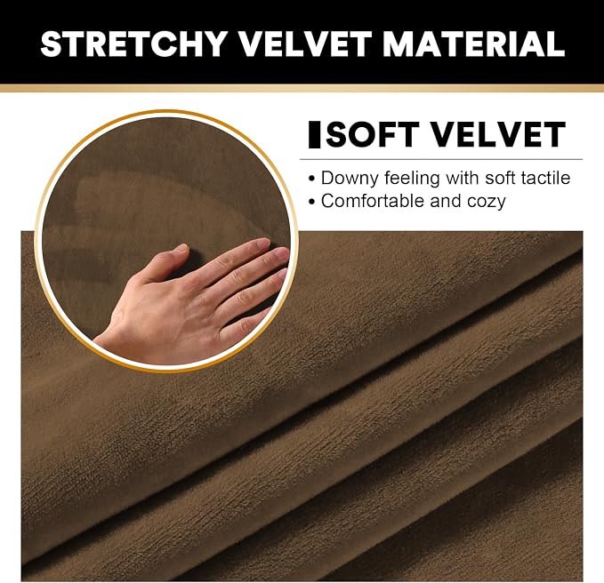 PrinceDeco Velvet Couch Cover Loveseat Covers for 2 Cushion Couch 3 Piece Sofa Covers for Dogs Washable Loveseat Covers Width Up to 72 Inch No Slip Stretch Sofa Slipcover(Medium, Bronze Brown) - Image 4