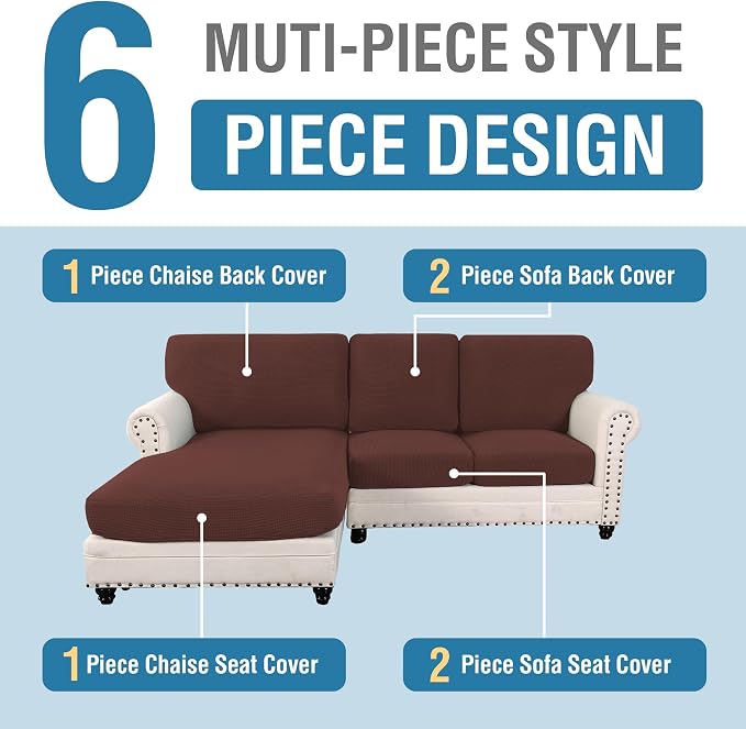 H.VERSAILTEX Sectional Couch Covers 3 Pieces Sofa Seat Cushion Covers L Shape Separate Cushion Couch Chaise Cover for Both Left/Right Sectional Couch (Seat Only: 1 Chaise + 2 Sofa, Burnt Brick) - Image 2