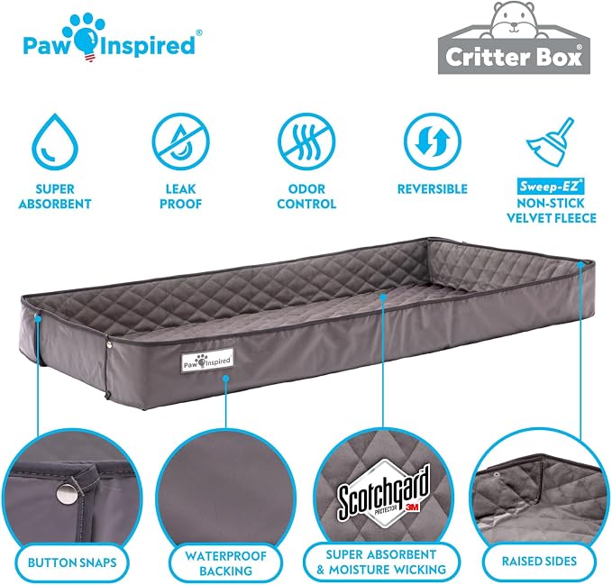 Paw Inspired Critter Box Cage Liner, Raised Sides, C&C 2x4 (12 Inch Grids) | Washable Fleece Bedding for Guinea Pigs Rabbits, Hamsters, Small Animals, Edge Protected Pee Pads - Image 4