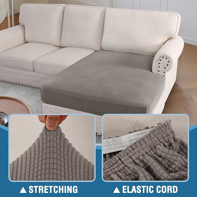 H.VERSAILTEX Sectional Couch Covers 1 Piece Chaise Slipcover L Shape Separate Cushion Couch Cover for Both Left/Right Sectional Couch (Seat Only: 1 Chaises, Taupe) - Image 6