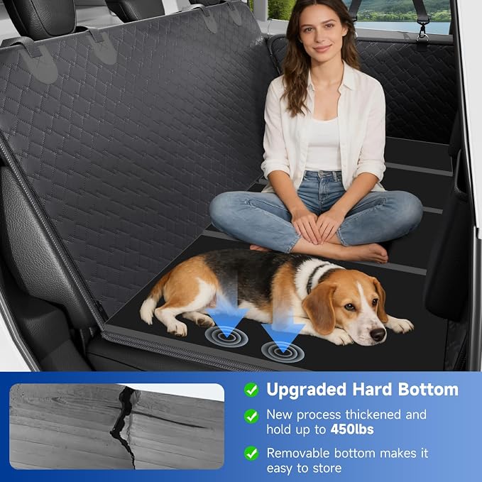 Dog Car Seat Cover Waterproof Vegan Leather, Scratchproof, Hard Bottom Back Seat Extender for Dogs, Non Slip Back Seat Protector with Mesh Window, Easy to Clean Fit Full Size Trucks, Black - Image 5