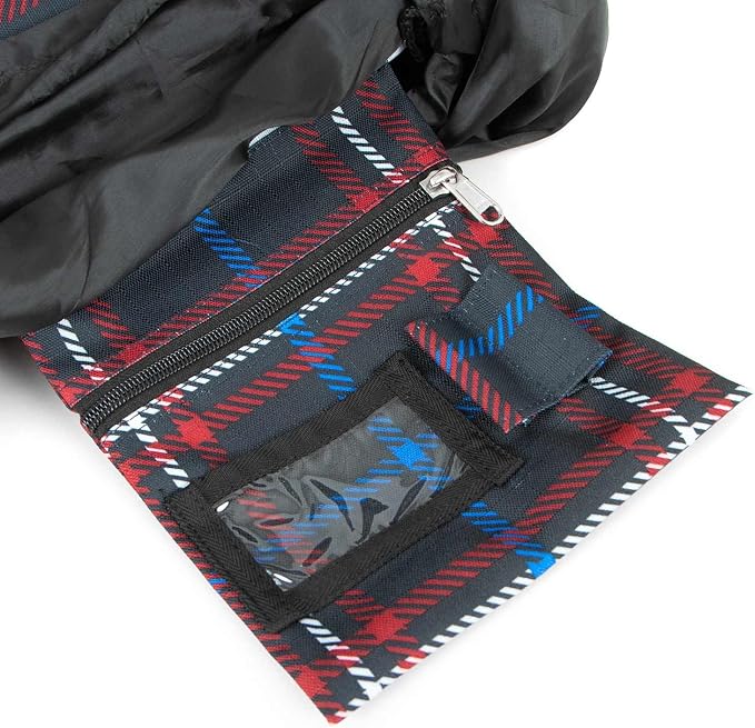Jeffers Poplar Head Grooming Bag – Horse Grooming Organizer Tote with Pockets for Brushes, Tools, Clippers, Shampoo, Detangler – Stable Barn Kit Carrier for Horses, Pets, Navy & Merlot Plaid - Image 5