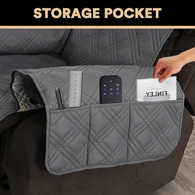PrinceDeco Recliner Cover 100% Waterproof Couch Cover Sofa Cover for Living Room Water Resistant Furniture Protector with Elastic Straps for Pets Dog(Recliner28,Grey) - Image 6
