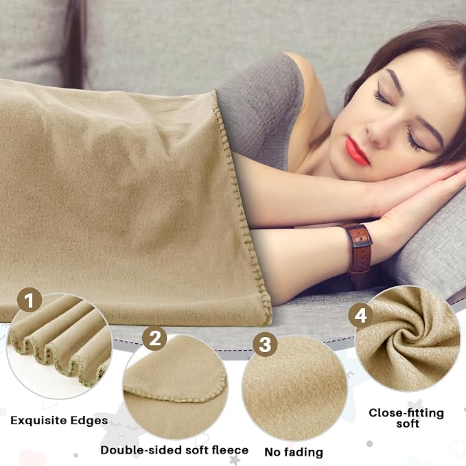 Newwiee 48 Pcs Bulk Fleece Throw Blankets 50'' x 60'' Oeko-tex Standard 100 Certified for Outdoor Wedding Guest Blankets Donation Homeless Sleepover Lap Pet Sofa, All Seasons Use (Khaki) - Image 3