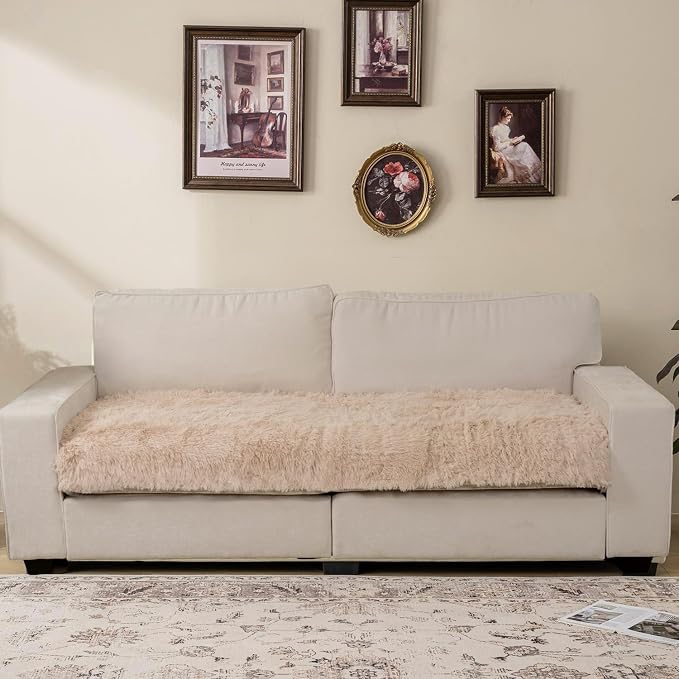 Dogs/Cats Bed Mats, Dog Pad Washable Removable Couch Cover with Anti-Slip Back, Plush Long Fur Mat, Perfect for Small, Medium and Large Dogs.(Beige, 30"x80") - Image 3