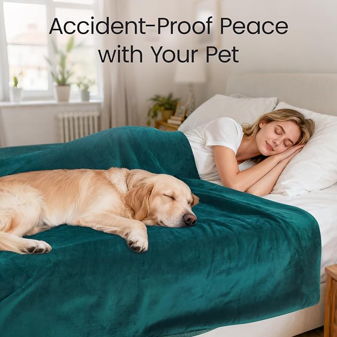 LOOBANI Waterproof Blanket for Twin Bed, Reversible Leakproof Throw 60"x80" | Waterproof Dog Blanket for Pet Accidents, Soft Flannel & Coral Fleece Bed Throw, Stain-Resistant Furniture Protector, Green - Image 4