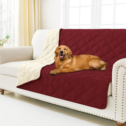 Smiry Waterproof Dog Bed Cover, Reversible Pet Blanket for Sofa Couch | Soft Washable Dog Blanket, Leakproof Couch Cover for Dogs Cats & Furniture Protection, 52x82, Wine Red/Beige by Smiry