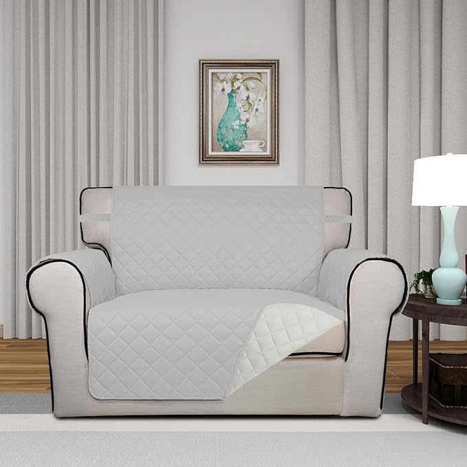 PureFit Reversible Quilted Sofa Cover Dog Couch Covers for Sofa, 28 in | Light Gray/Ivory, Water Resistant Couch Protector, Washable Pet Couch Cover with Non Slip and Elastic Straps For Kids - Image 2