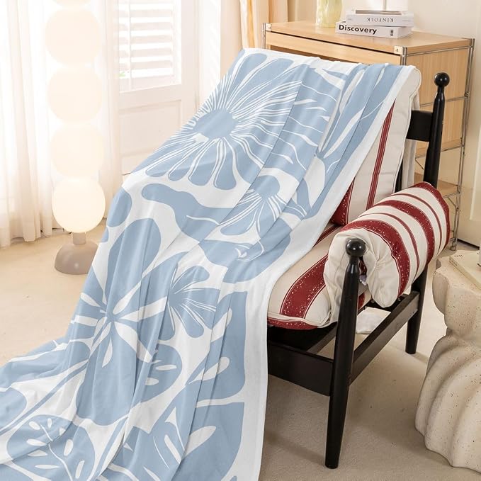 Erosebridal Light Blue Flower Couch Cover Retro Aesthetic Floral Sofa Cover Minimalist Vintage Art Sofa Protector 71" X 91" 70S Modern Abstract Washable Non Slip Couch Protector for Pets, Kids, Dog - Image 3