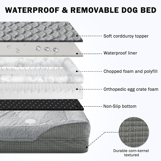 INVENHO Orthopedic Dog Beds Large Sized, XL Washable Egg-Crate Memory Foam Dog Couch Bed with Washable Removable Cover, Waterproof Lining and Nonskid Bottom - Image 5