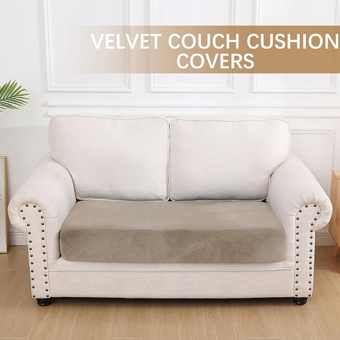 hyha Sofa Cushion Cover, Velvet Protector Slipcover for 50x27.5x9in Couch, Taupe, Super Soft, Anti-Slip, Stretch Fit, Machine Wash | Soft Plush Sofa Slipcover, Elastic Bottom, Non-Slip Wear Resistant Furniture Protector, Ideal For Pets & Kids, Medium - Image 5