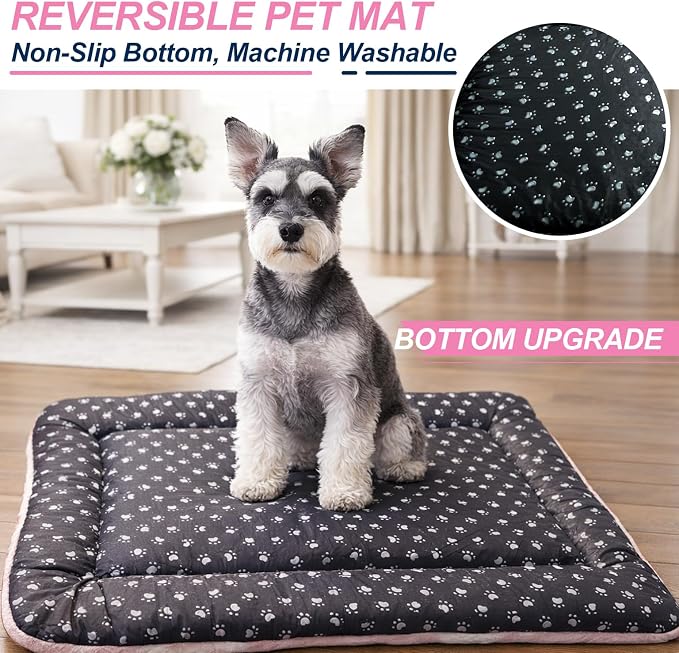 Washable Dog Bed Mat With Anti-Slip Bottom, Deluxe Plush Memory Foam Crate Pad & Waterproof Outdoor Kennel Mat For Dogs & Cats-Durable Crates Beds, Large Medium Small Puppy Size 24" x 18",pink - Image 3